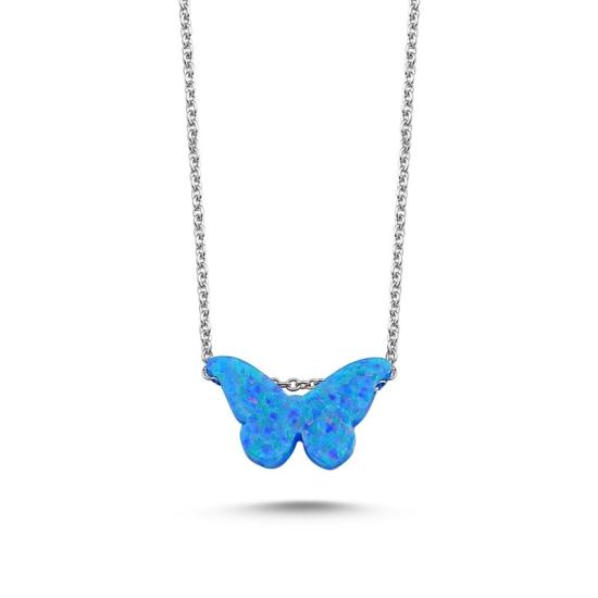 Wholesale Blue Opal Butterfly Necklace