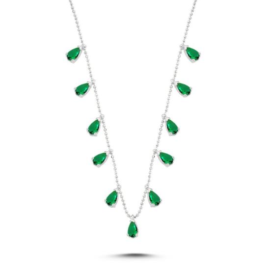 Wholesale Teardrop Emerald CZ Dangle Charm Necklace