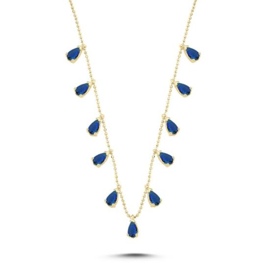 Wholesale Teardrop Sapphire CZ Dangle Charm Necklace