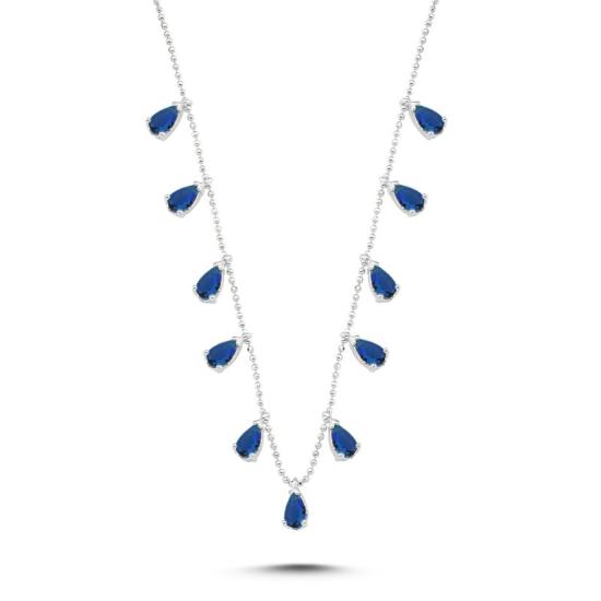 Wholesale Teardrop Sapphire CZ Dangle Charm Necklace