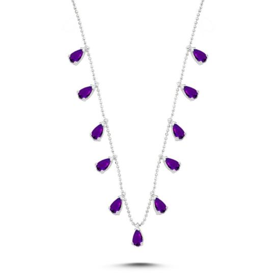 Wholesale Teardrop Amethyst CZ Dangle Charm Necklace