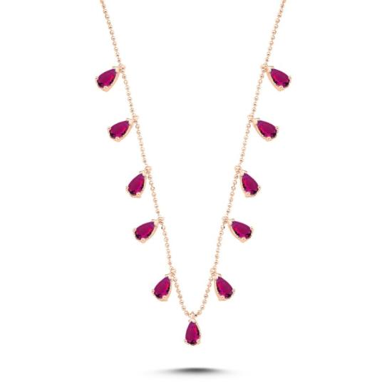 Wholesale Teardrop Ruby CZ Dangle Charm Necklace