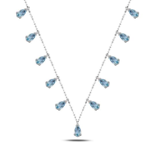 Wholesale Teardrop Aquamarine CZ Dangle Charm Necklace