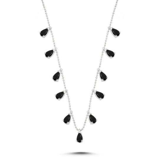 Wholesale Teardrop Black CZ Dangle Charm Necklace