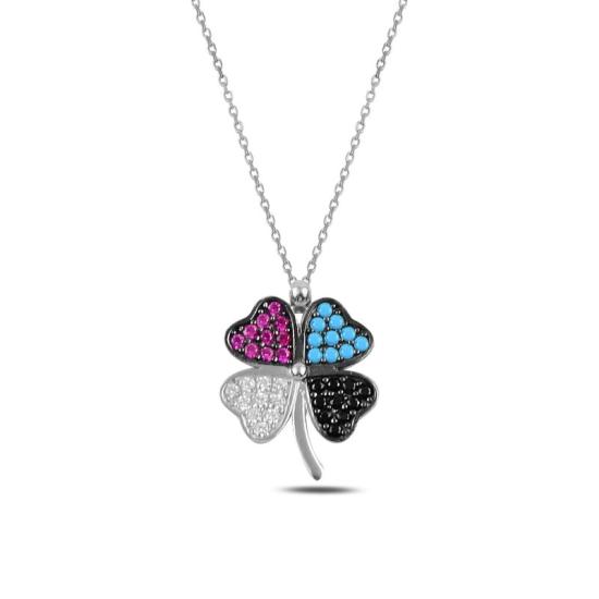 Wholesale Clover Multi Color CZ Necklace