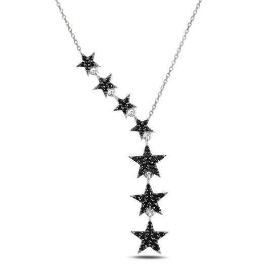 Wholesale Falling Stars Black CZ Dangle Necklace