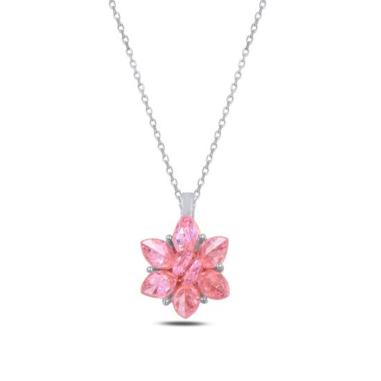 Wholesale Lotus Flower Pink CZ Necklace