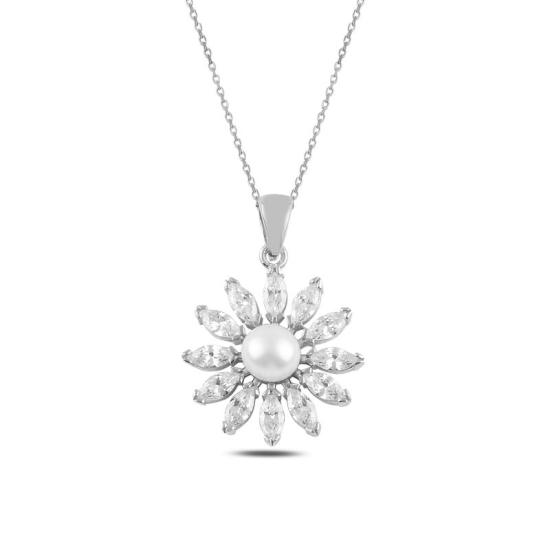 Wholesale Pearl & CZ Daisy Necklace