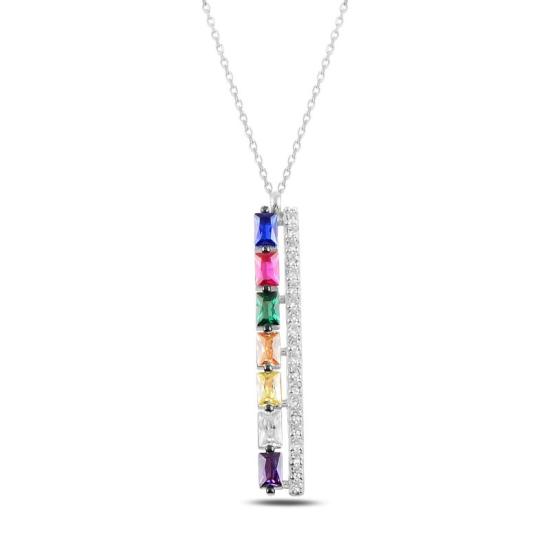 Wholesale Stick Colorful Baguette CZ Necklace