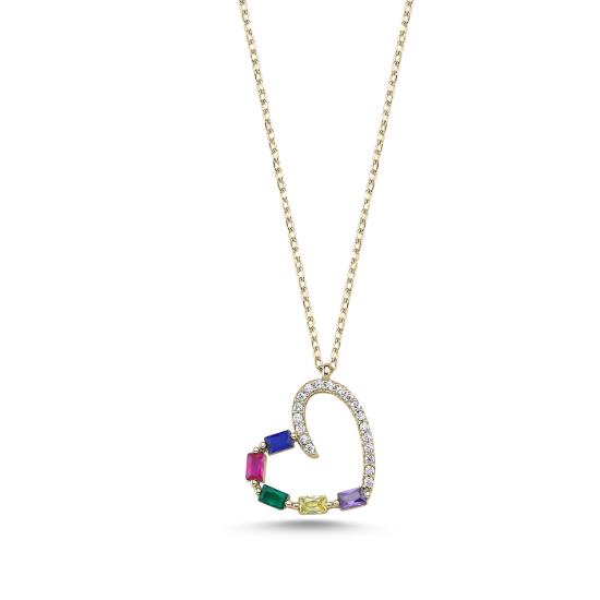 Wholesale Heart Colorful Baguette CZ Necklace