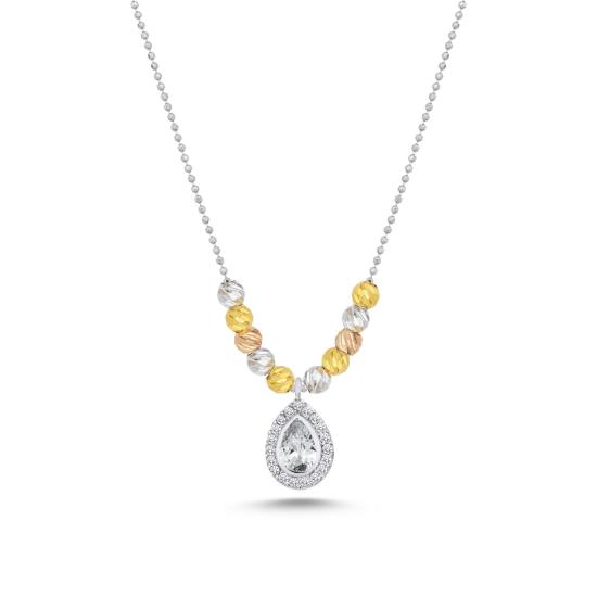 Wholesale Diamond Cut Tricolor Ball & CZ Necklace