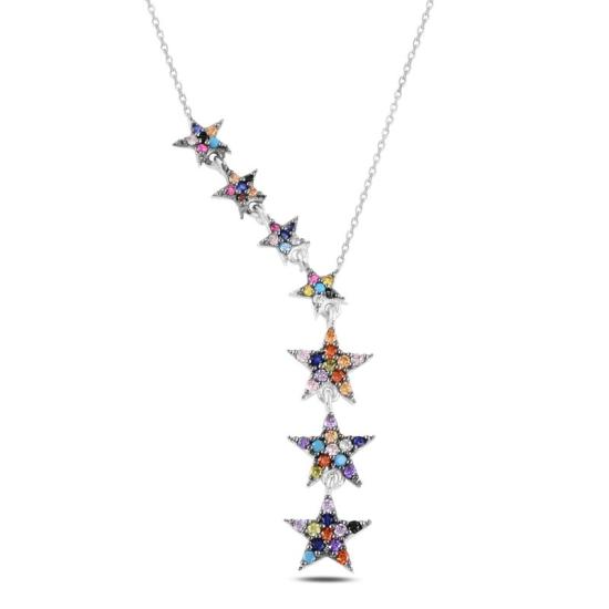 Wholesale Falling Stars Multi Color CZ Dangle Necklace