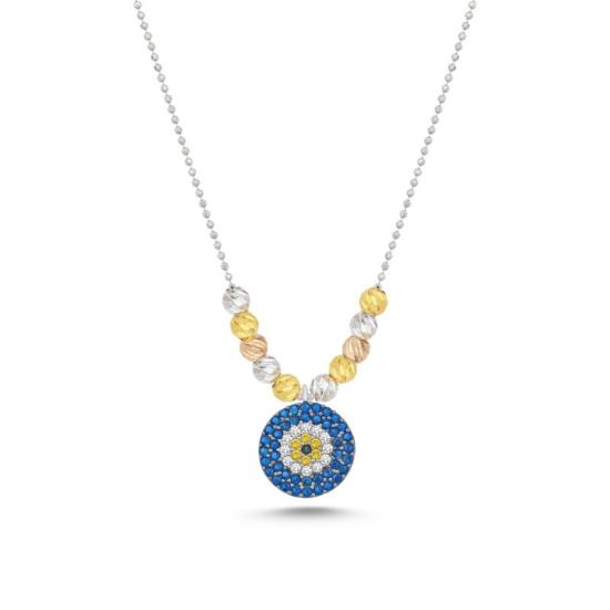 Wholesale Evil Eye Diamond Cut Tricolor Ball & CZ Necklace