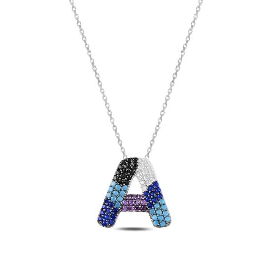 Wholesale -A- Initial Multi Color CZ Necklace