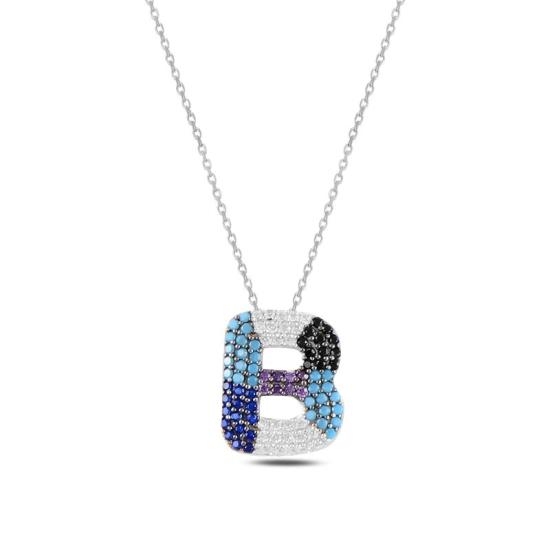 Wholesale -B- Initial Multi Color CZ Necklace