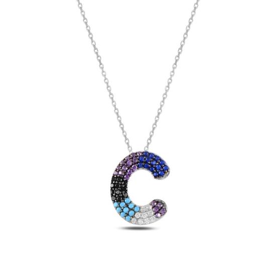 Wholesale -C- Initial Multi Color CZ Necklace