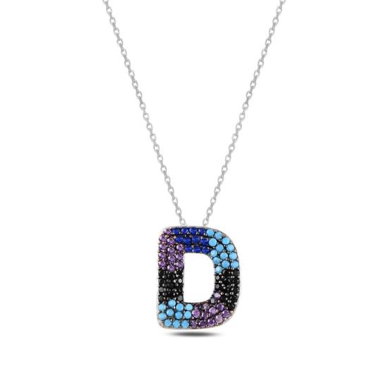 Wholesale -D- Initial Multi Color CZ Necklace