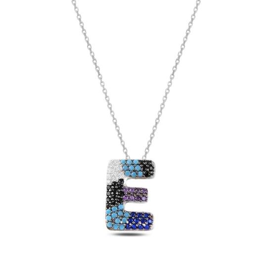 Wholesale -E- Initial Multi Color CZ Necklace