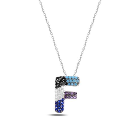 Wholesale -F- Initial Multi Color CZ Necklace