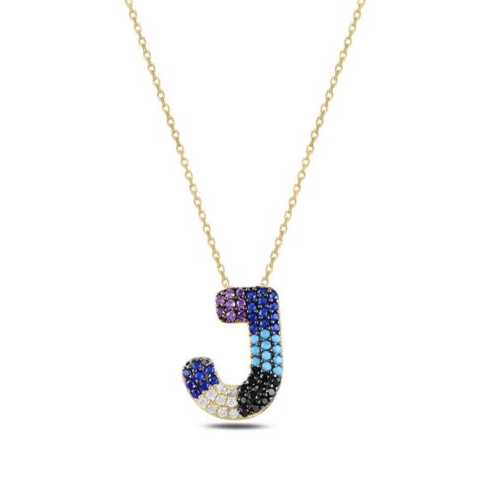 Wholesale -J- Initial Multi Color CZ Necklace