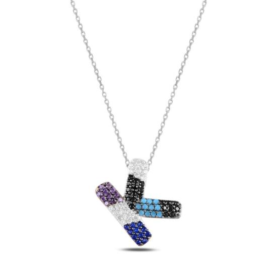 Wholesale -K- Initial Multi Color CZ Necklace