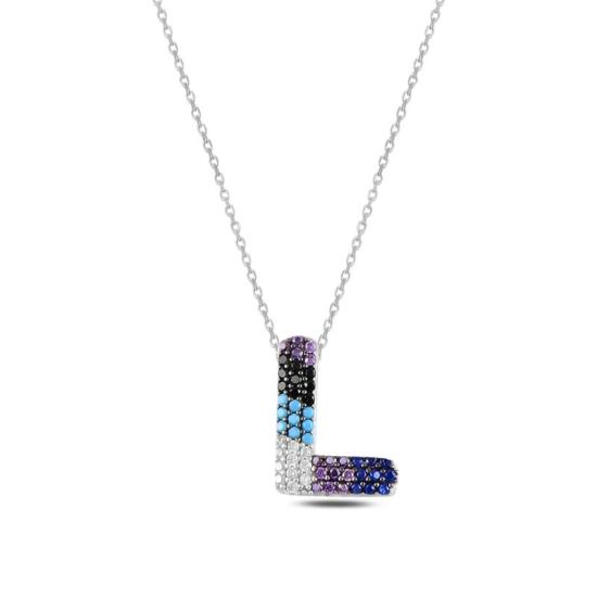 Wholesale -L- Initial Multi Color CZ Necklace