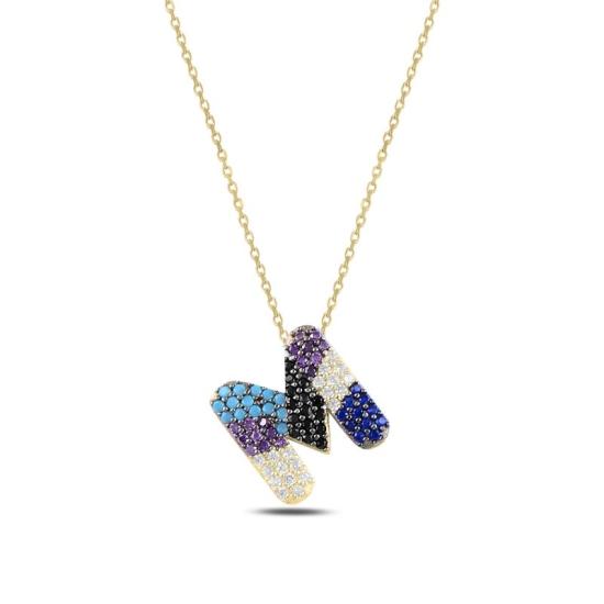 Wholesale -M- Initial Multi Color CZ Necklace