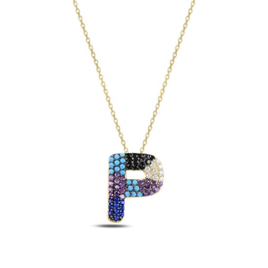 Wholesale -P- Initial Multi Color CZ Necklace