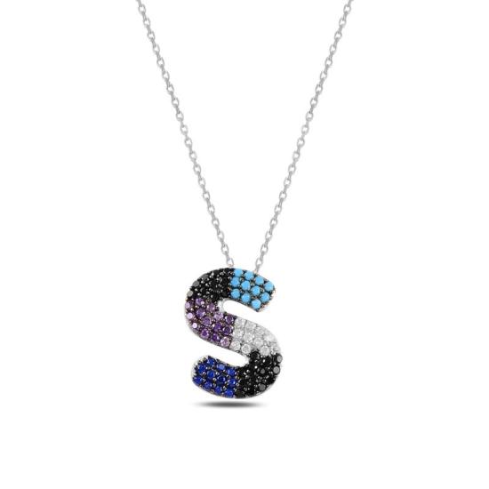 Wholesale -S- Initial Multi Color CZ Necklace