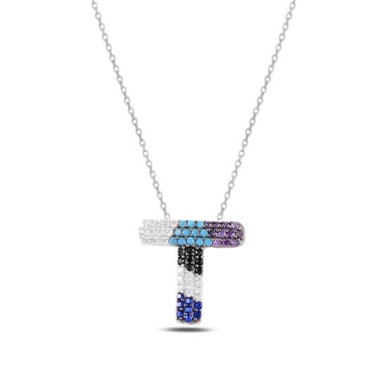 Wholesale -T- Initial Multi Color CZ Necklace