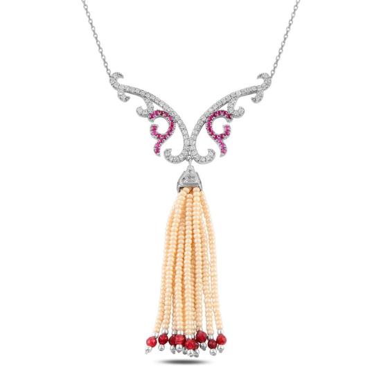 Wholesale Pearl & CZ Tassel Necklace