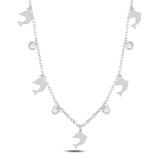 Wholesale Dangle Dolphin & CZ Charm Necklace