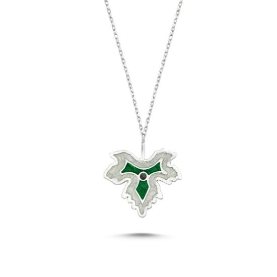 Wholesale Sycamore Leaf Shiny Green Enamel Necklace