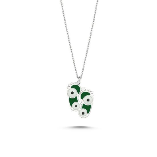 Wholesale Evil Eye & Footprint Green Enamel Necklace