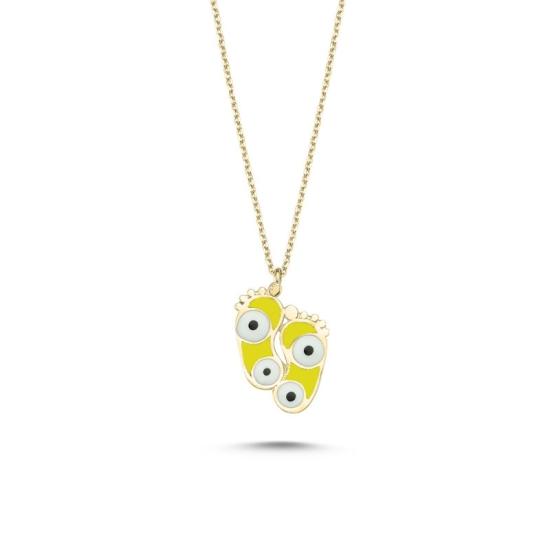 Wholesale Evil Eye & Footprint Yellow Enamel Necklace