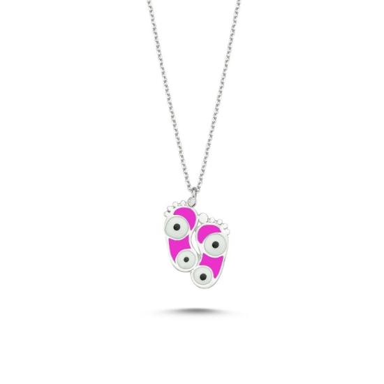 Wholesale Evil Eye & Footprint Pink Enamel Necklace