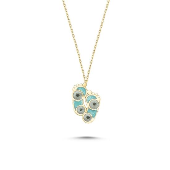 Wholesale Footprint Shiny Turquoise Enamel Necklace