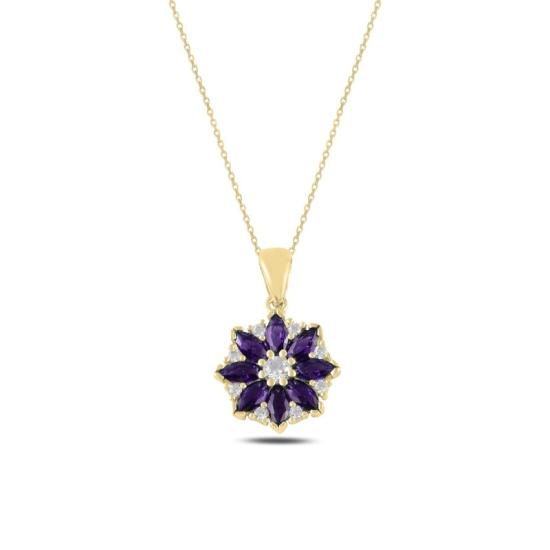 Wholesale Flower Amethyst CZ Necklace