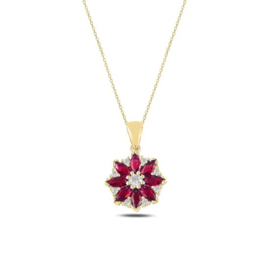 Wholesale Flower Ruby CZ Necklace