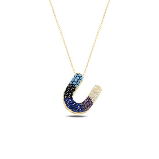 Wholesale -U- Initial Multi Color CZ Necklace