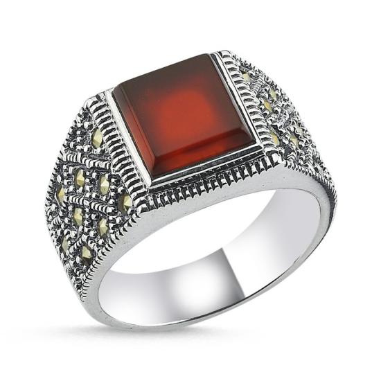 Wholesale Red Agate & Marcasite Men’s Ring