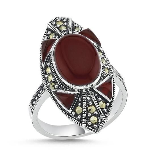 Wholesale Red Agate & Marcasite Ring