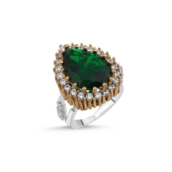 Wholesale Teardrop Emerald CZ Ottoman Style Ring