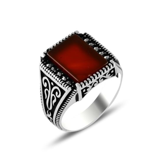 Wholesale Marcasite & Red Agate Men’s Ring