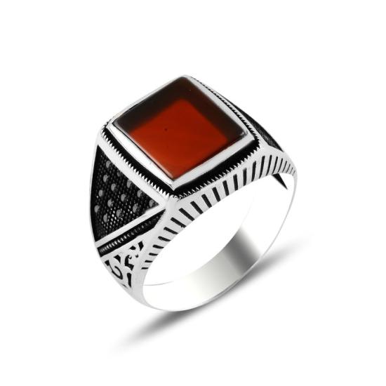 Wholesale Red Agate & CZ Men’s Ring