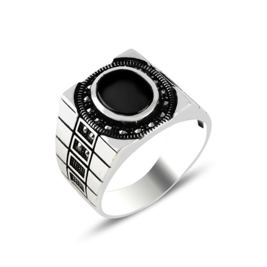 Wholesale Marcasite & Onyx Stone Men’s Ring