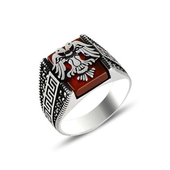 Wholesale Seljuk’s Eagle Marcasite & Red Agate Men’s Ring