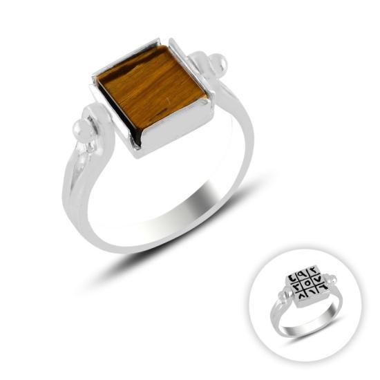 Wholesale Tiger’s Eye & Arabic Abjad Numerology Double Sided Ring