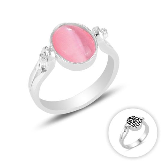 Wholesale Pink Cat’s Eye & Arabic Abjad Numerology Double Sided Ring