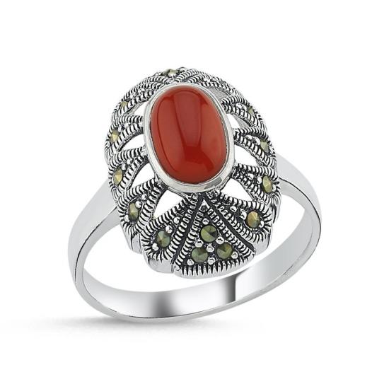 Wholesale Red Agate & Marcasite Ring